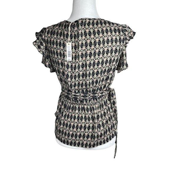 NWT Max Studio Floral Print Belted Faux Wrap Top Flutter Sleeves Blouse MSRP $78 - Picture 3 of 7